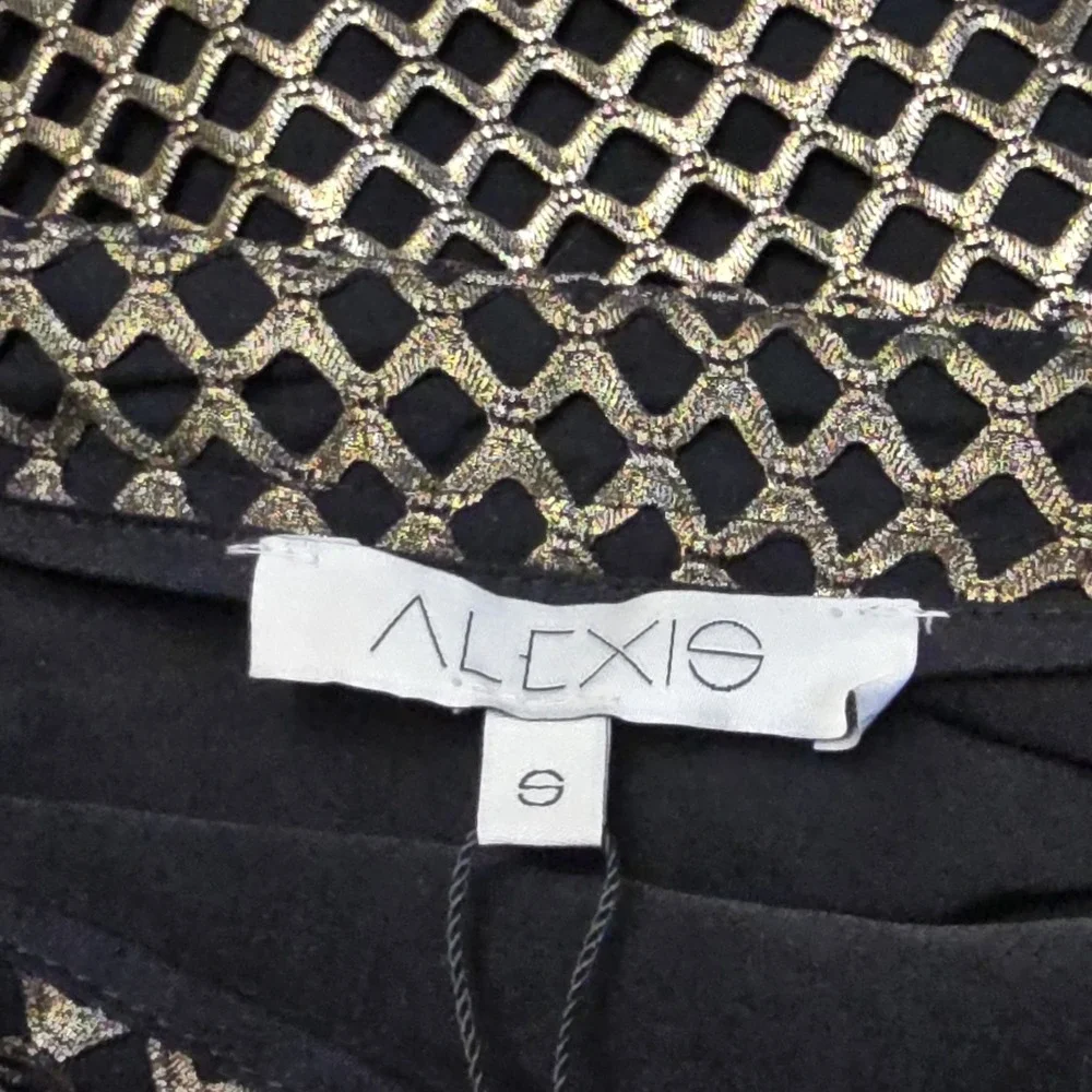 Alexis Larissa Lace Pencil Skirt Gold‎ Metallic Mesh Black Lined Size Small NWT